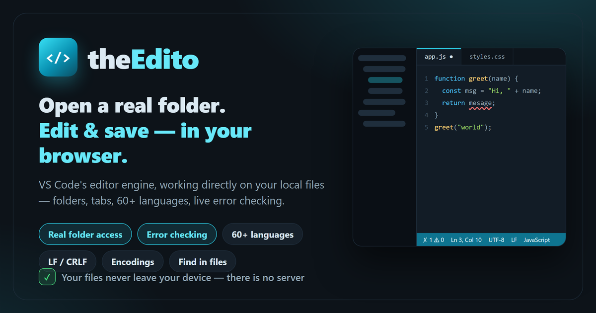 theEdito — Abdeali Stationwala's local, VS Code-style folder editor